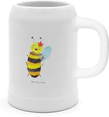 Produktbild von Mr. & Mrs. Panda Krug Biene Happy - Weiß - Geschenk, Keramikkrug, Seidel, Bierhumpen, Steinkrug, Humpen