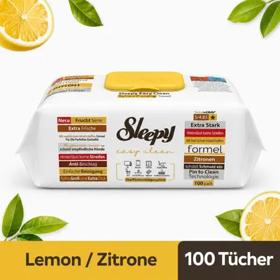 Produktbild von Sleepy Easy Clean Zitrone / Lemon – Oberflächenreinigungstücher – 100 Tücher
