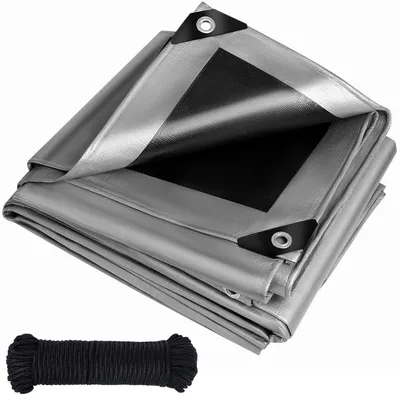 Produktbild von Abdeckplane 4x6m mit Ösen 260g/m² Silber-Schwarz Wasserdicht UV-Stabilisiert Reißfest