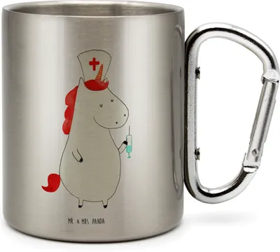 Produktbild von Mr. & Mrs. Panda Thermobecher Einhorn Krankenschwester - Transparent - Geschenk, Krankenpfleger, Becher Aus Edelstahl, Edelstahl-Thermobecher, Isolierbecher, Ärztin