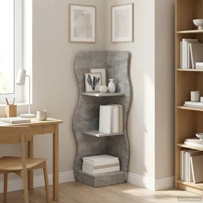 Image de Étagère d'angle exclusive - Couleur béton gris - 34 x 33 x 102 cm - Matériau : bois composite