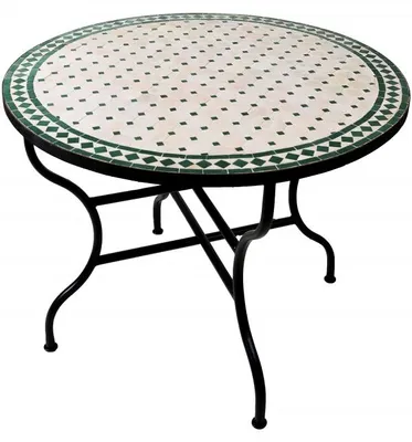 Immagine prodotto di ORIGINALE Tavolo da giardino a mosaico marocchino ø 100cm grande rotondo pieghevole | tavolo da pranzo rotondo pieghevole a mosaico Mediterraneo | come tavolo pieghevole per balcone o giardino | Marrakech natura verde 100cm
