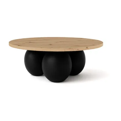 Zdjęcie produktu dla DEKORI_INTERIORS, okrągły stolik kawowy BELLY 60 cm w nowoczesnym stylu (dąb Artisan/czarny)