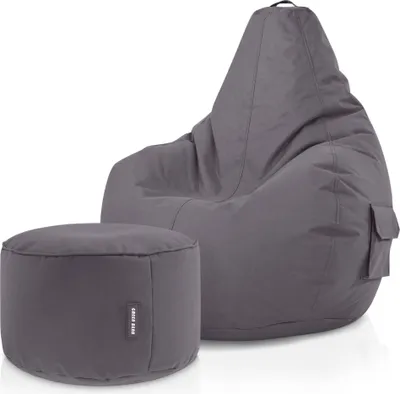 Produktbild von Green Bean® Sitzsack mit Rückenlehne + Hocker "Cozy+Stay" 80x70x90cm - Gaming Chair mit 230L EPS Perlen Füllung - Anthrazit