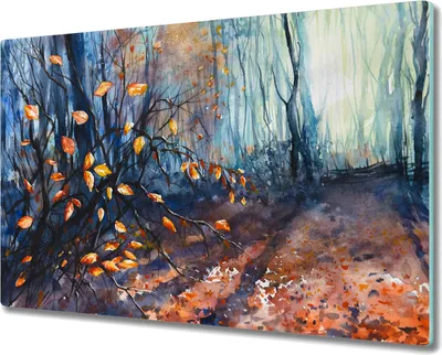 Produktbild von Coloray Kochplattenabdeckung Herdabdeckplatte 80x52 cm Hackbrett Schneidebrett Küchenbrett - Wald Blätter