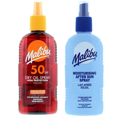Zdjęcie produktu dla Malibu SPF50 Olejek Brązujący 200ml + Balsam W Sprayu Po Opalaniu 200ml