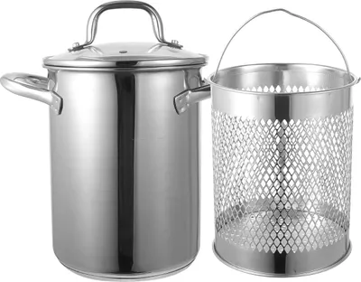 Produktbild von Edelstahl Fritteuse 4 L mit Siebkorb & Griff, 11 " groß, ideal für Fisch, Garnelen, Hähnchen & Pommes, perfekt für Heimküche