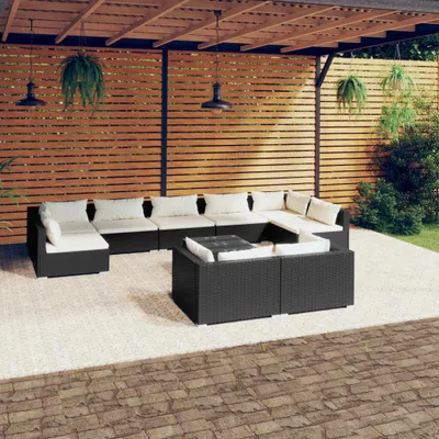 Image de Maison Exclusive - Salon de jardin 10 pièces avec coussins, polyrotin noir