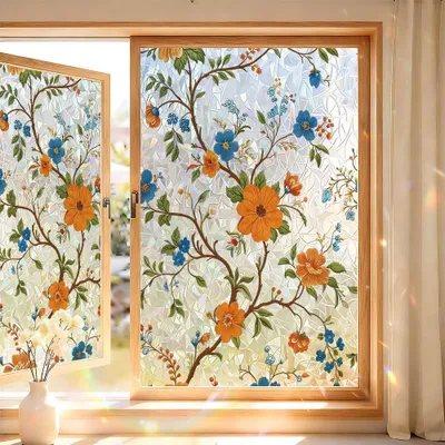Produktbild von Fensterfolie - 2er Set - 45 x 120 cm - Buntglas-Fensterfolie - Sichtschutzfolie - Statisch haftend ohne Klebstoff - Für Fenster, Wohnzimmer, Büro - C