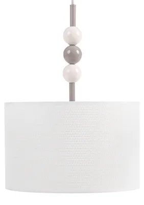 Produktbild von BELIANI Hängeleuchte Weiß u. Beige Metall mit Stoffschirm Trommelform 1-Flammig Langes Kabel Modern Beleuchtung Leuchte Esszimmer Wohnzimmer