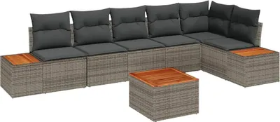 Immagine prodotto di vidaXL Set di divani da giardino con cuscini 7 pezzi Grigio poli rattan