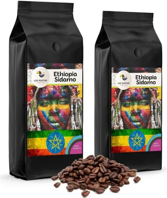 Produktbild von Los Gustos Ethiopia Sidamo Kaffee-Bohnen 2x1000 g, Ungemahlen, Kaffeebohnen für Kaffee-Vollautomat, Frisch Geröstet