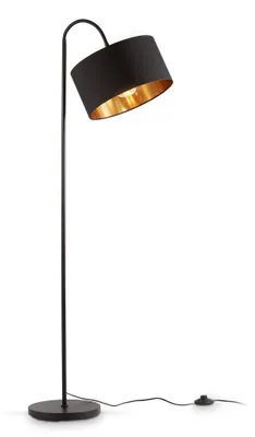 Image de Lampadaire rétro pivotant I abat-jour en tissu noir et doré I E27 I câble de 140 cm I salon I chambre I moderne