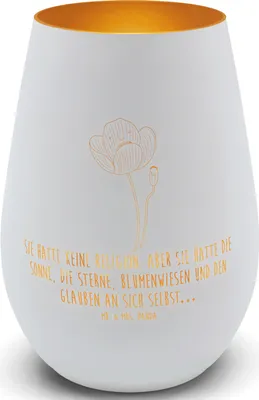Produktbild von Mr. & Mrs. Panda Glas Windlicht Blume Mohnblume - Weiß - Geschenk, Mohn, Motivation, Garten, Outdoor, Glaube, Gartenlicht, Laterne, Teelicht, Religion, Kerzenhalter