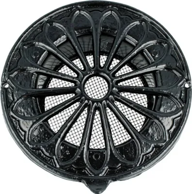 Zdjęcie produktu dla Elegancka okrągła aluminiowa kratka wentylacyjna w stylu antycznym, kratka w stylu retro, moskitiera, czarna, 125 mm