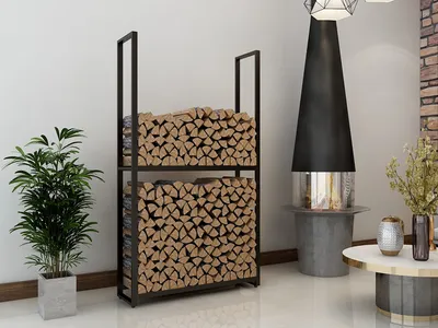 Produktbild von Montixx abstellbar H150xB45xT25cm Kaminholzregal Brennholz-u.Feuerholzregal Kaminholzständer Kaminholzhalter aus Metall schwarzpulver beschichtet Ständer