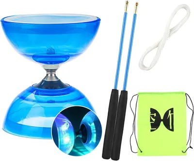 Productafbeelding van Drievoudige lagerdiabolo set met LED-knipperlicht - Professionele stokken - 10 m reserve string en mesh draagtas