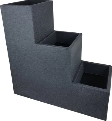 Produktbild von Kubus Treppentopf 59x60x27cm anthrazit Kunststoff Blumentreppe Pflanztreppe