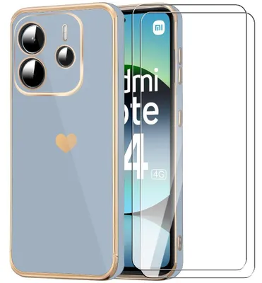 Image de Coque + 2 Verres Trempés pour Xiaomi Redmi Note 14 4G, Protection Motif Cœur Souple TPU Bleu