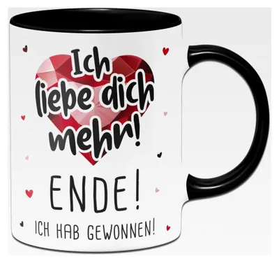 Produktbild von Tasse mit Spruch - Ich liebe dich mehr! ENDE! Ich habe gewonnen! Kaffeetasse für Männer und Frauen als Liebesbeweis - Geschenk für Freund oder Freundin (Schwarz)