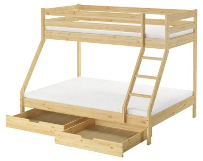 Produktbild von Doppel-Etagenbett 140x200 und 90x200 Erwachsenen-Stockbett Kiefer Zubehör wählbar V-60.19-09-14Rollrost. Matratzen und Doppelbettkasten inkl.
