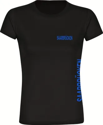 Produktbild von multifanshop Damen T-Shirt - Saarbrücken - Brust & Seite, schwarz, Größe M