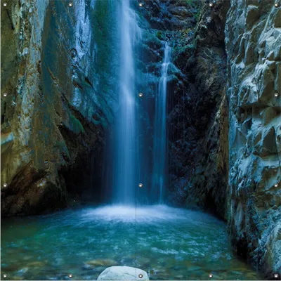 Produktbild von Wallario Outdoor-Poster für Garten oder Balkon, Motiv Wasserfall bei Sonneneinfall, in ca. 180 x 180 cm