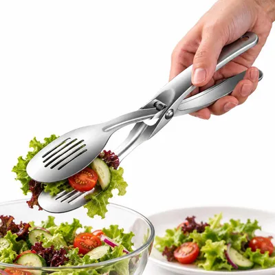 Produktbild von Küchenzange aus 304 Edelstahl, 600 °C hitzebeständig, Scherenzange mit Feder & Hebeldesign, rutschfeste Zange für Steak, Grillen, Pizza & Salat