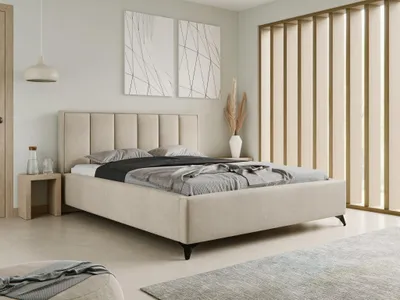Produktbild von Polsterbett LARA 160x200 mit Bettkasten | Metallrahmen Lattenrost inklusive Weicher Samt Stoff Beige Modernes Design Kopfteil Stabil Ohne Matratz