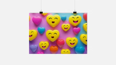 Produktbild von Herz Poster - Lachgesichtern Poster - Kinderzimmer Poster - Bunt Poster - 91x61cm - Perfekt zum Einrahmen