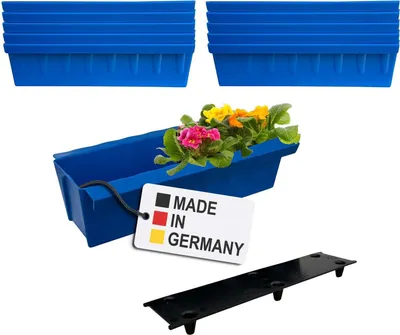 Image de BURI 10 inserts de jardinières pour palettes Euro, tapis d'arrosage inclus | avec système de suspension à accrocher | 37,3cm bleu | jardinière pour palette Euro | balconnière | pot de fleurs | extrêmement stable