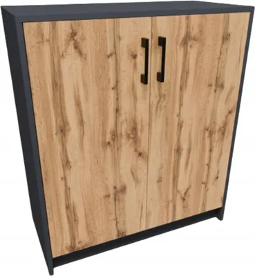 Produktbild von MATKAM Kommode 2-türig H B T 85x74x35 cm Ein Innenregal aus Holzwerkstoff Griffe in satinierter Metall-Optik Scharniere aus Metall (Grau-Wotan Eiche)