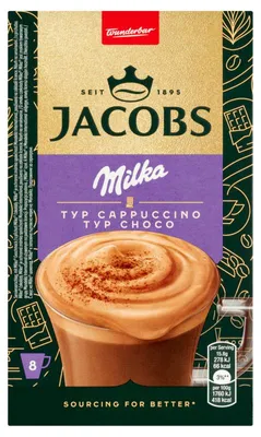 Produktbild von Jacobs Löslicher Kaffee-Kakaodrink Schokoladengeschmack Milka 8 x 15,8 g