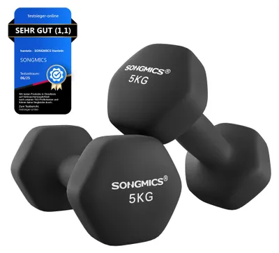 Produktbild von SONGMICS Hanteln, 2er Set, Kurzhanteln, Krafttraining, zu Hause, im Büro, Fitnessstudio, 2 x 5 kg, schwarz SYL60BK