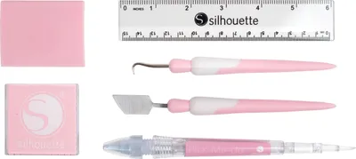 Produktbild von Silhouette Tool-Kit mit Hook, Scraper, Spatula, Lineal, Pick me up, Mikrofasertuch - Set in Pink
