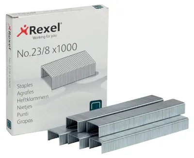 Immagine prodotto di Rexel, modello n. 23/8 mm, confezione di connettori, 8 mm, 1000 pezzi, fissaggio, acciaio, argento