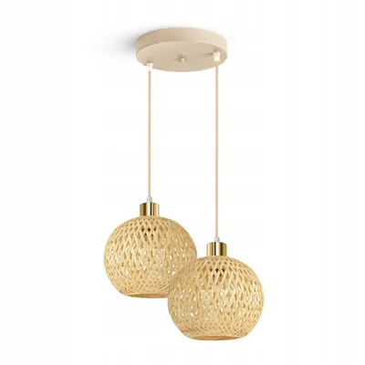 Produktbild von Luxolar LED Pendelleuchte 2-flammig E27 Rattan Boho Beige/Grau - Verstellbar Hängelampe für Schlafzimmer, Küche über Esstisch Wohnzimmer