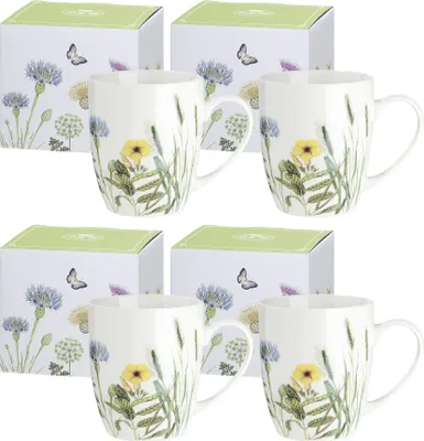 Produktbild von Porzellan-Becher - Gilde 4 x Becher mit Henkel Wild Flowers - Tasse Geschirr Küche Haushalt
