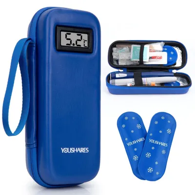 Produktbild von Insulin Kühltasche mit 2 TSA Eispackungen, Medikamenten Kühlbox für Reisen, Blau