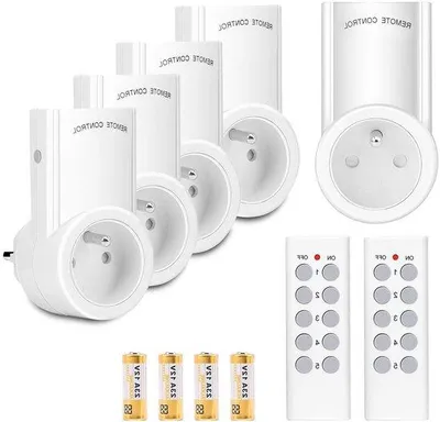 Immagine prodotto di Prese elettriche wireless - Interruttori a distanza - Controllo degli apparecchi - Programmabili, funzione "spegni tutto" - Confezione da 5 pezzi - Bianco