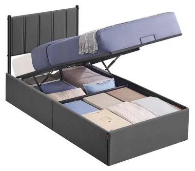 Immagine prodotto di Letto contenitore con rete a doghe pieghevole – Colore: grigio – Dimensioni: 209,3 x 93,4 x 110 cm