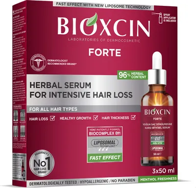Produktbild von Bioxcin Forte Serum do skóry głowy przeciw silnemu wypadaniu włosów 3x50 ml