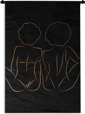 Produktbild von MuchoWow® Wandteppich Wandbehang Frauen - Linienkunst - Schwarz und Gold 90x135 cm Tapisserie Dekoration Wandtuch - Baumwolle - Wandskulptur