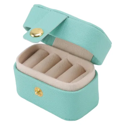 Produktbild von Mini-Ringaufbewahrungsbox aus Kunstleder, kleine Schmuckschatulle, Organizer, kleines Reise-Ohrringetui, blau