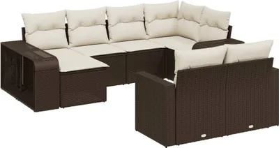 Immagine prodotto di vidaXL Set di divani da giardino da 10 pezzi con cuscini in polirattan marrone
