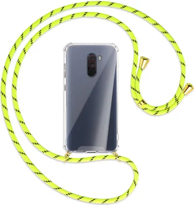 Produktbild von Handykette Backcover-Schutzhülle mit Band (Metall goldfarben) für Xiaomi Pocophone F1 / Poco F1 - neongelb