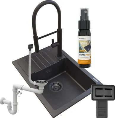 Produktbild von Granitan - Granitspüle - Küchenspüle - Spüle 62x44 cm - Schwarz - mit Armatur und Abtropffläche - ARGOS
