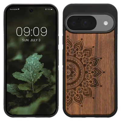 Produktbild von kwmobile Handyhülle für Google Pixel 10 / Pixel 10 Pro Hülle Holz - Case mit TPU Bumper - Stoßfestes Hardcase - Schutzhülle Cover in Dunkelbraun