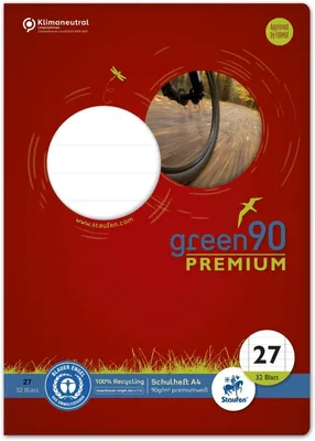 Produktbild von Schulheft Green A4 liniert mit Rand Lineatur 27 32 Blatt Packung mit 10 Stück