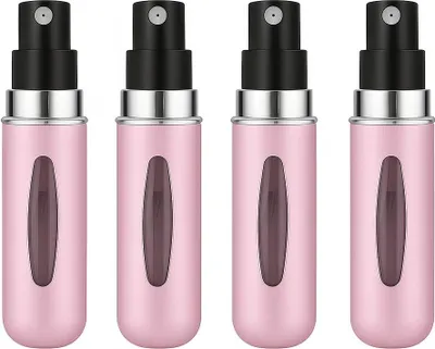 Produktbild von Mini Parfümflakon 4er Set 5 ml Nachfüllbare Reisesprays in Rosé für Damen & Herren für Arbeit, Party & Urlaub Easy-Fill Funktion Kompakt & Leicht